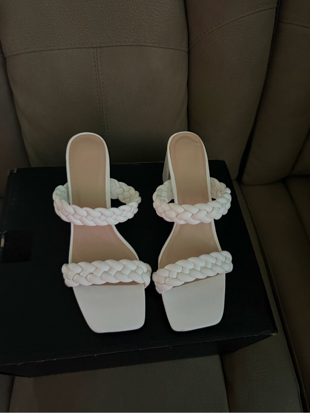Amazon White Braided Double-Strap Slide Sandals